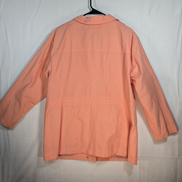 Talbots Coral Orange Rain Jacket Coat Full Zip Drawstring Pockets Lined Large - Picture 6 of 16